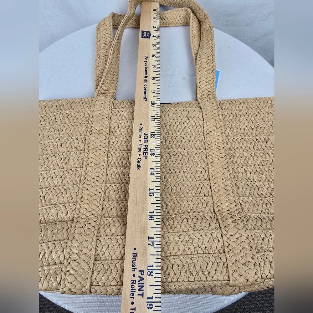 NWT Draper James Tan Woven Medium Size Tote Bag with Floral Scarf